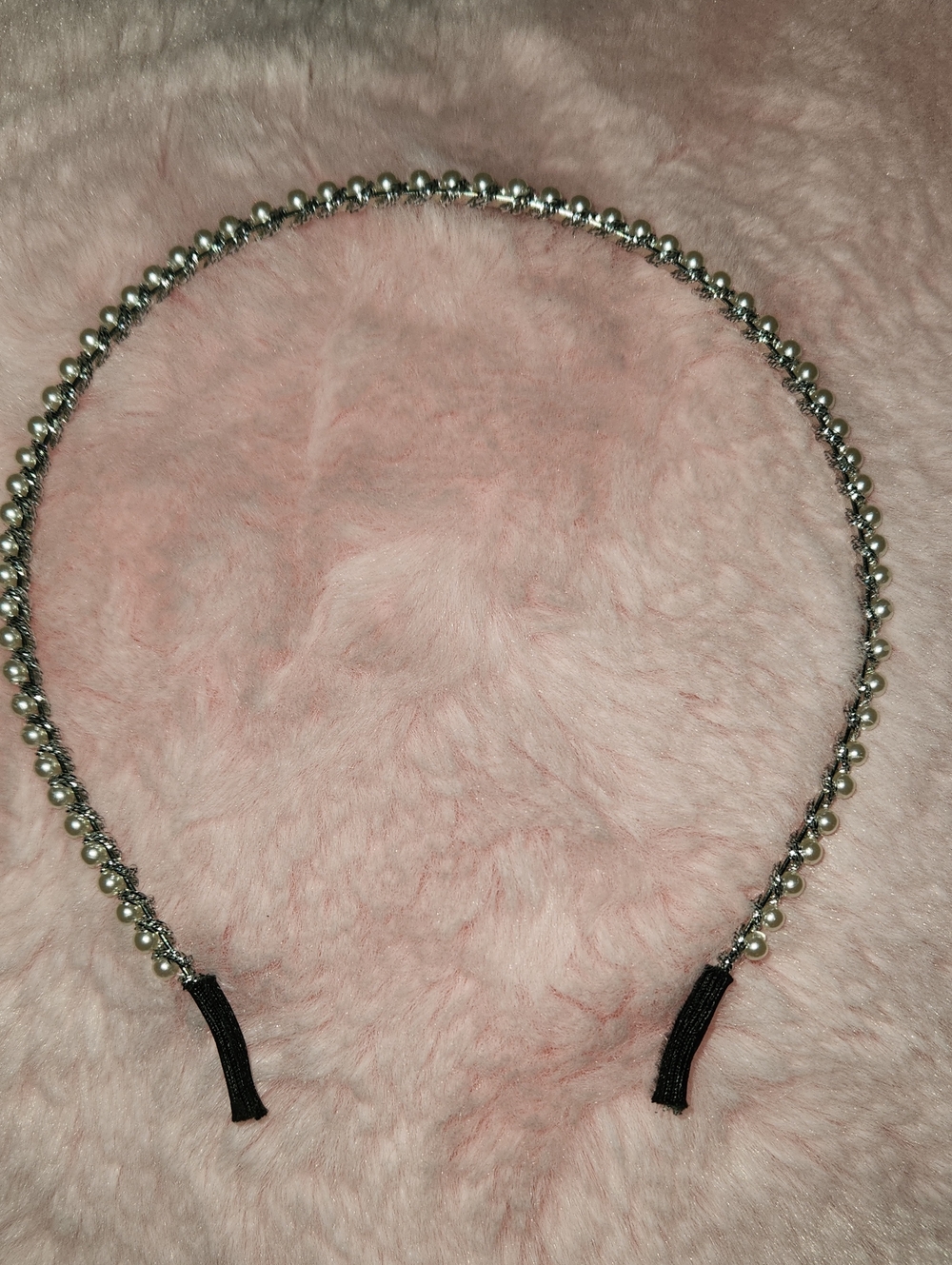 Silver Beaded Headband with Pearl Accents